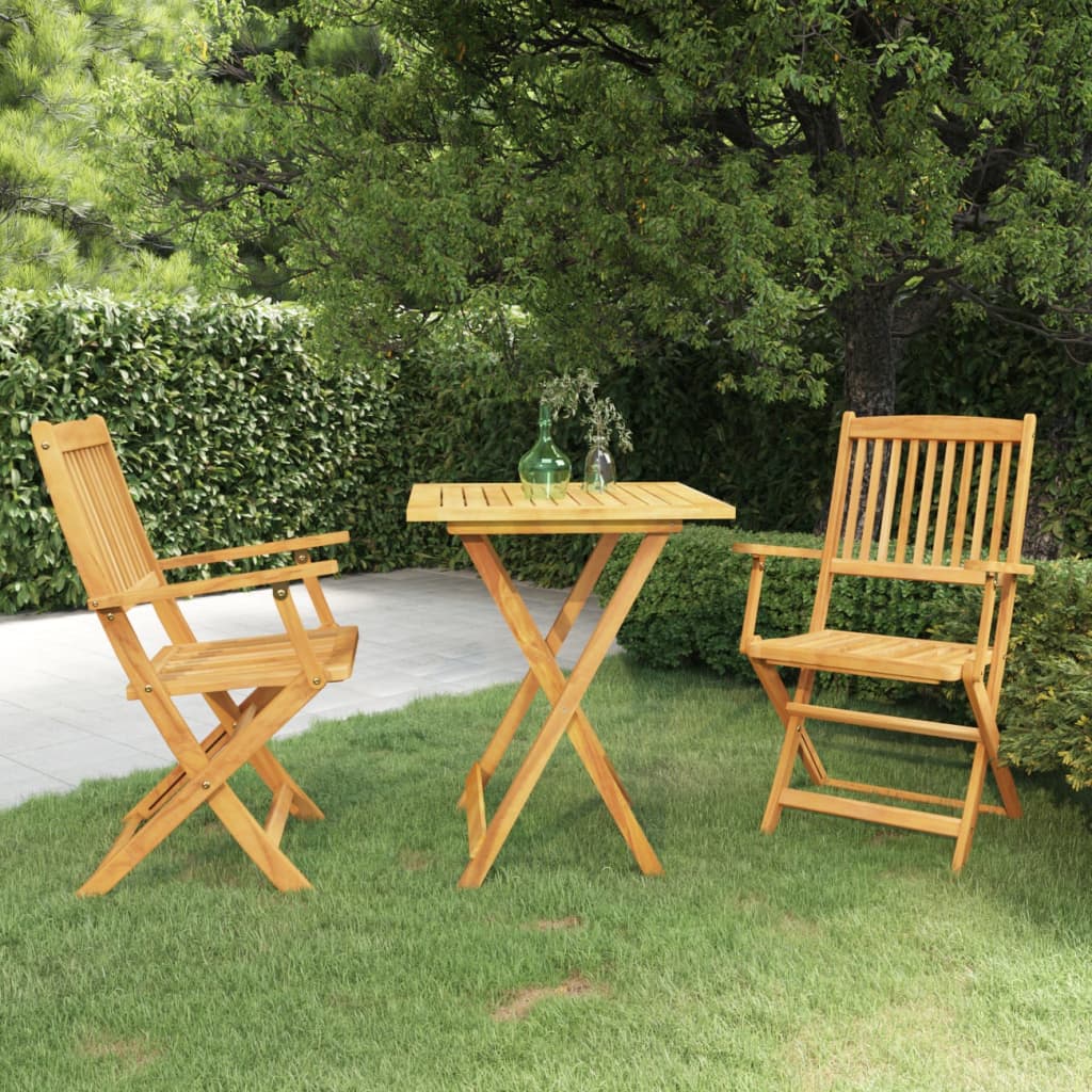 Ensemble de jardin pliant 3 pièces en bois d'acacia massif