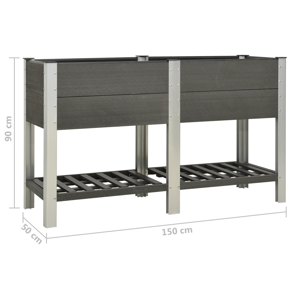 Plantenbak verhoogd met schap 200x50x75 cm HKC grijs