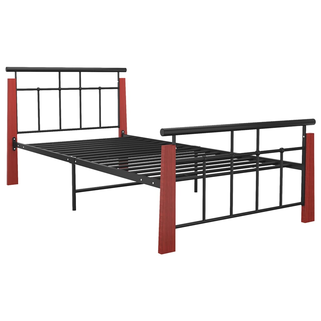 Bedframe metaal en massief eikenhout 100x200 cm