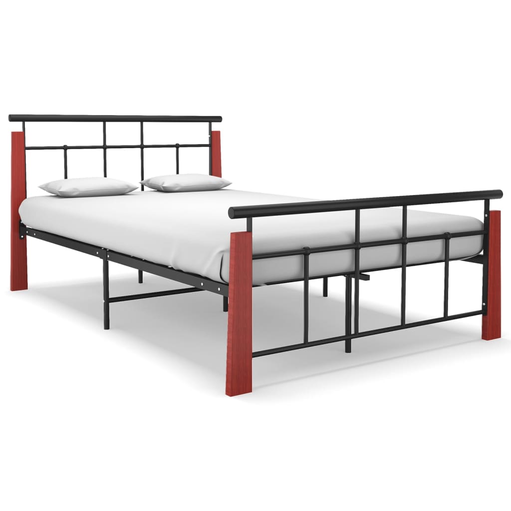 Bedframe metaal en massief eikenhout 200x200 cm