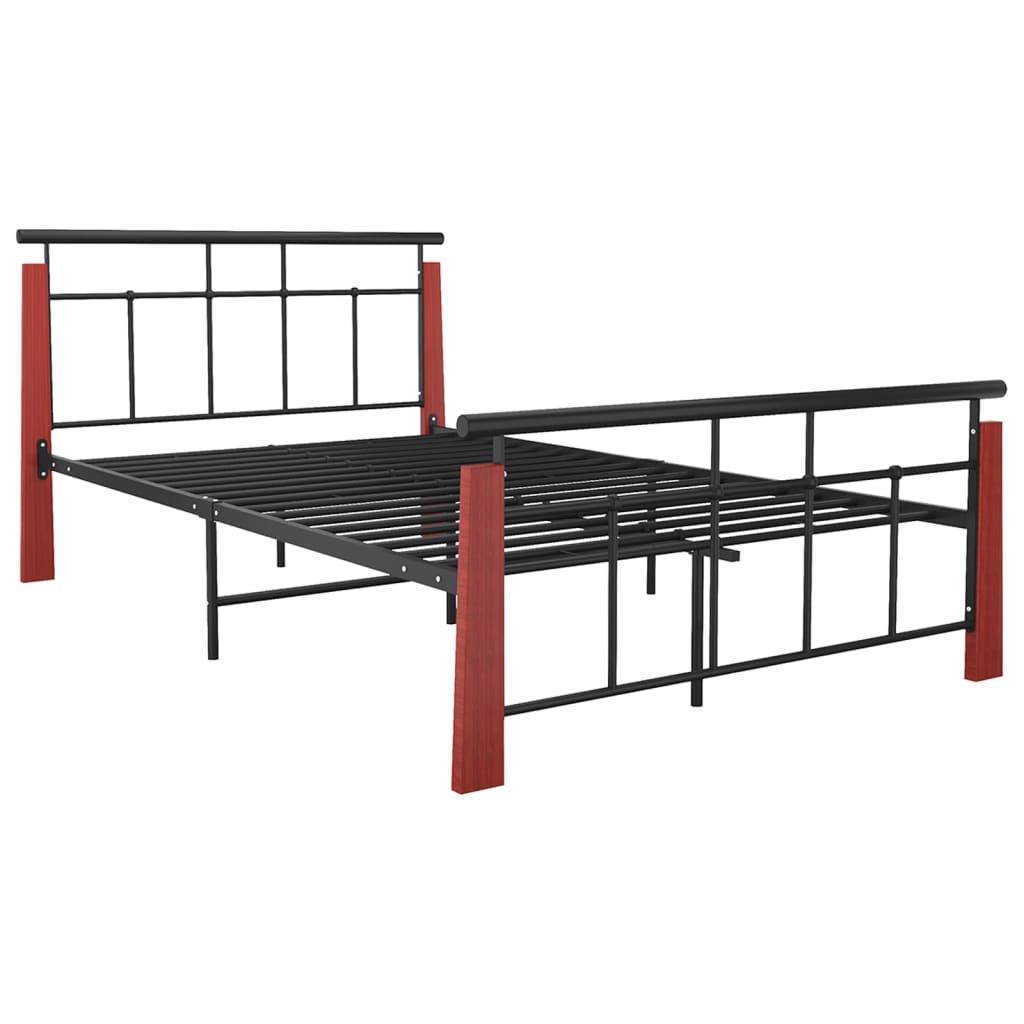 Bedframe metaal en massief eikenhout 200x200 cm