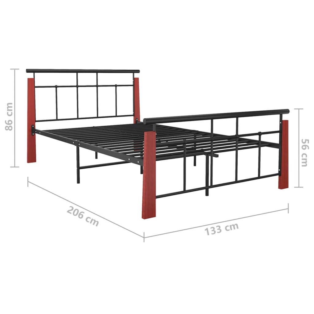 Bedframe metaal en massief eikenhout 200x200 cm