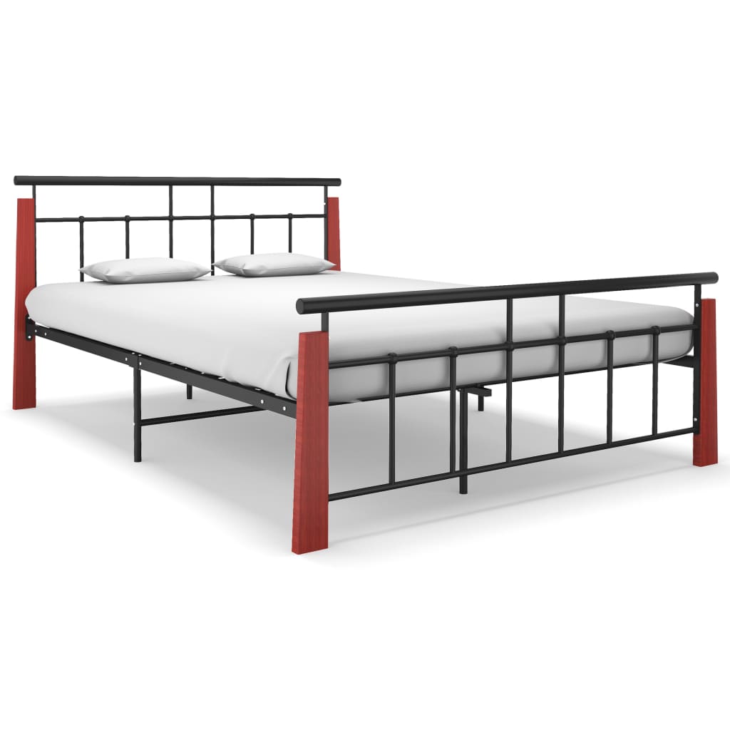 Bedframe metaal en massief eikenhout 200x200 cm