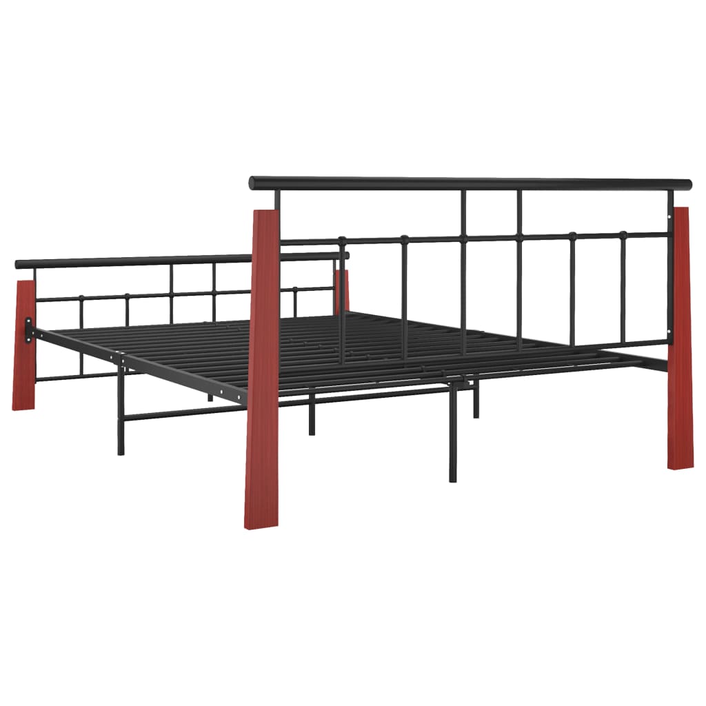 Bedframe metaal en massief eikenhout 200x200 cm