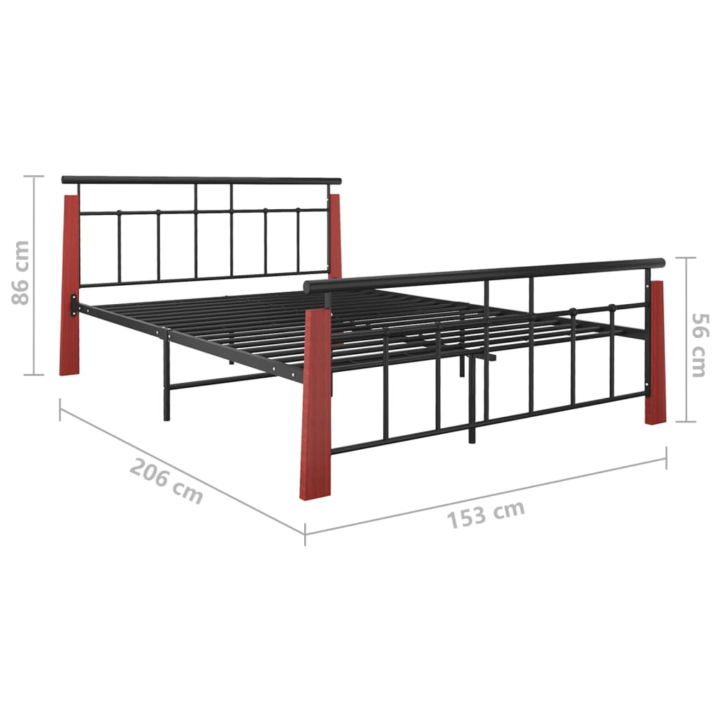 Bedframe metaal en massief eikenhout 200x200 cm