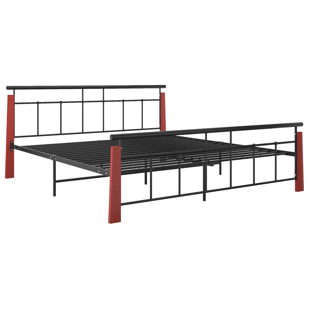 Bedframe metaal en massief eikenhout 200x200 cm