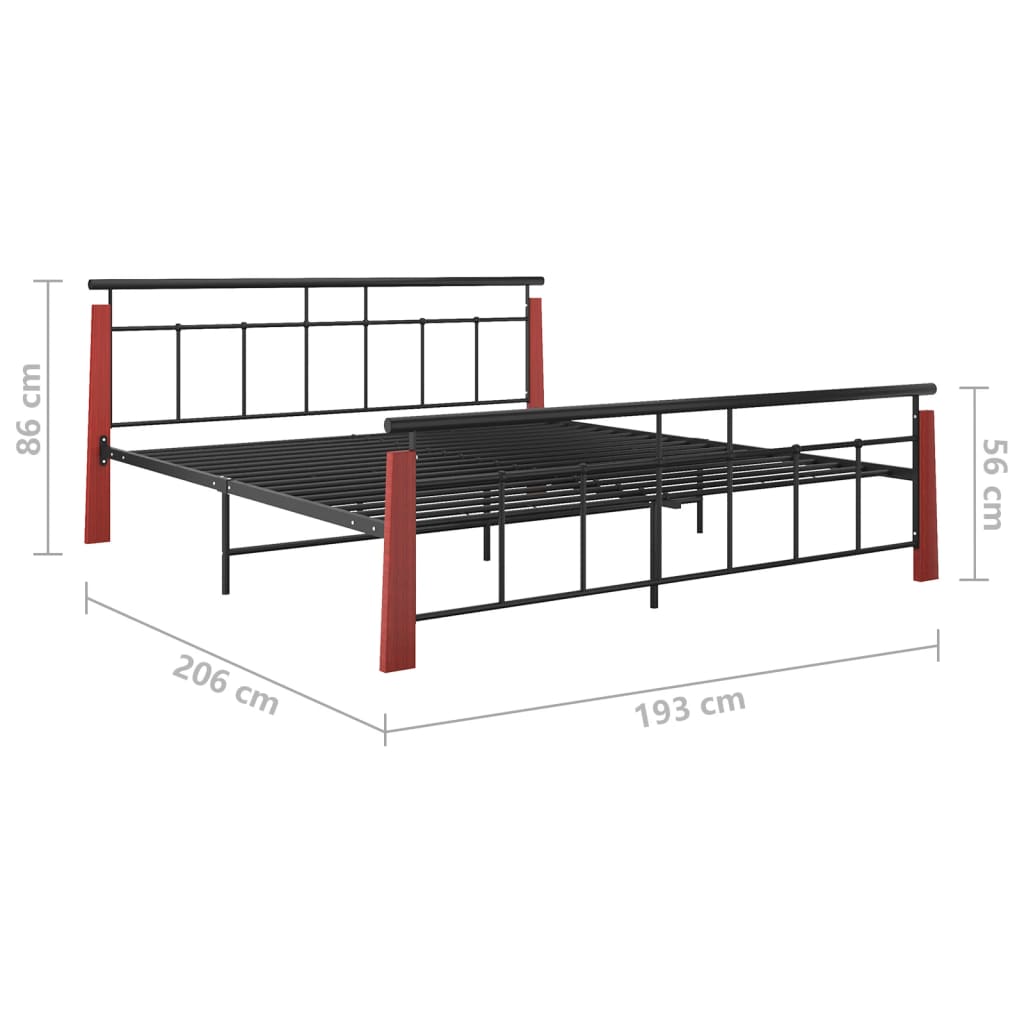 Bedframe metaal en massief eikenhout 200x200 cm