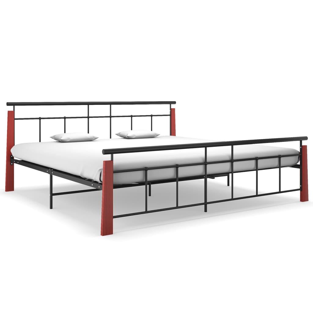 Bedframe metaal en massief eikenhout 200x200 cm