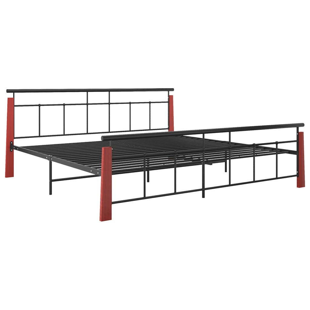 Bedframe metaal en massief eikenhout 200x200 cm