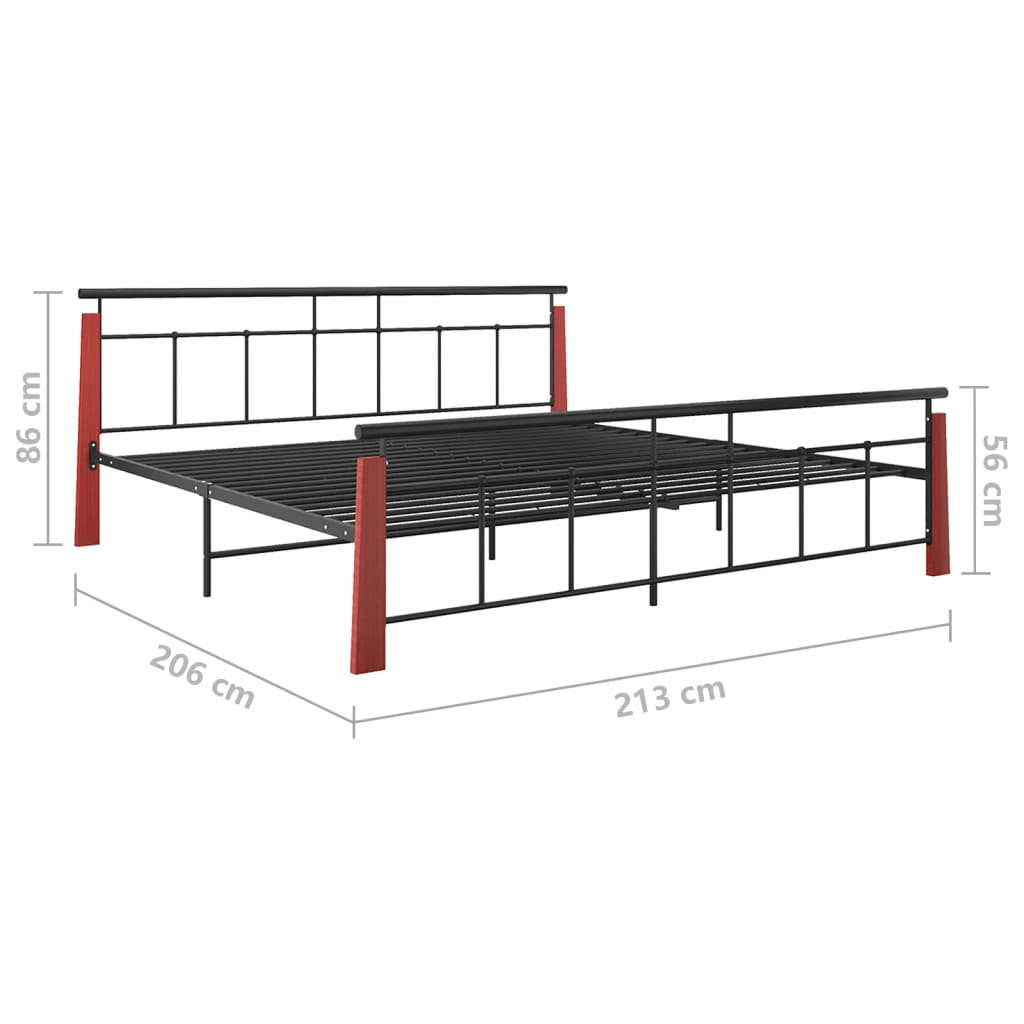 Bedframe metaal en massief eikenhout 200x200 cm