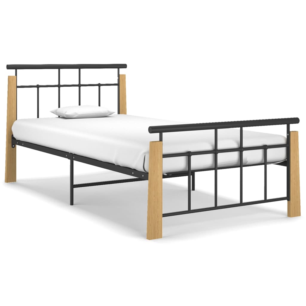 Bedframe metaal en massief eikenhout 100x200 cm