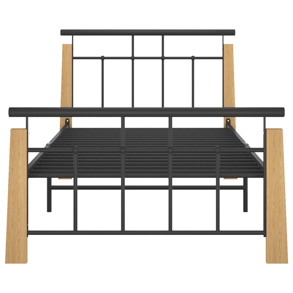 Bedframe metaal en massief eikenhout 100x200 cm