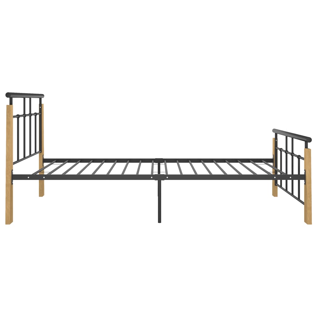 Bedframe metaal en massief eikenhout 100x200 cm