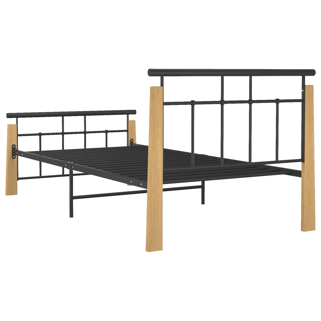 Bedframe metaal en massief eikenhout 100x200 cm