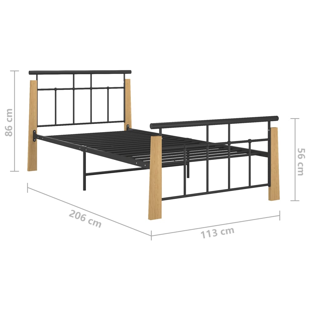 Bedframe metaal en massief eikenhout 100x200 cm