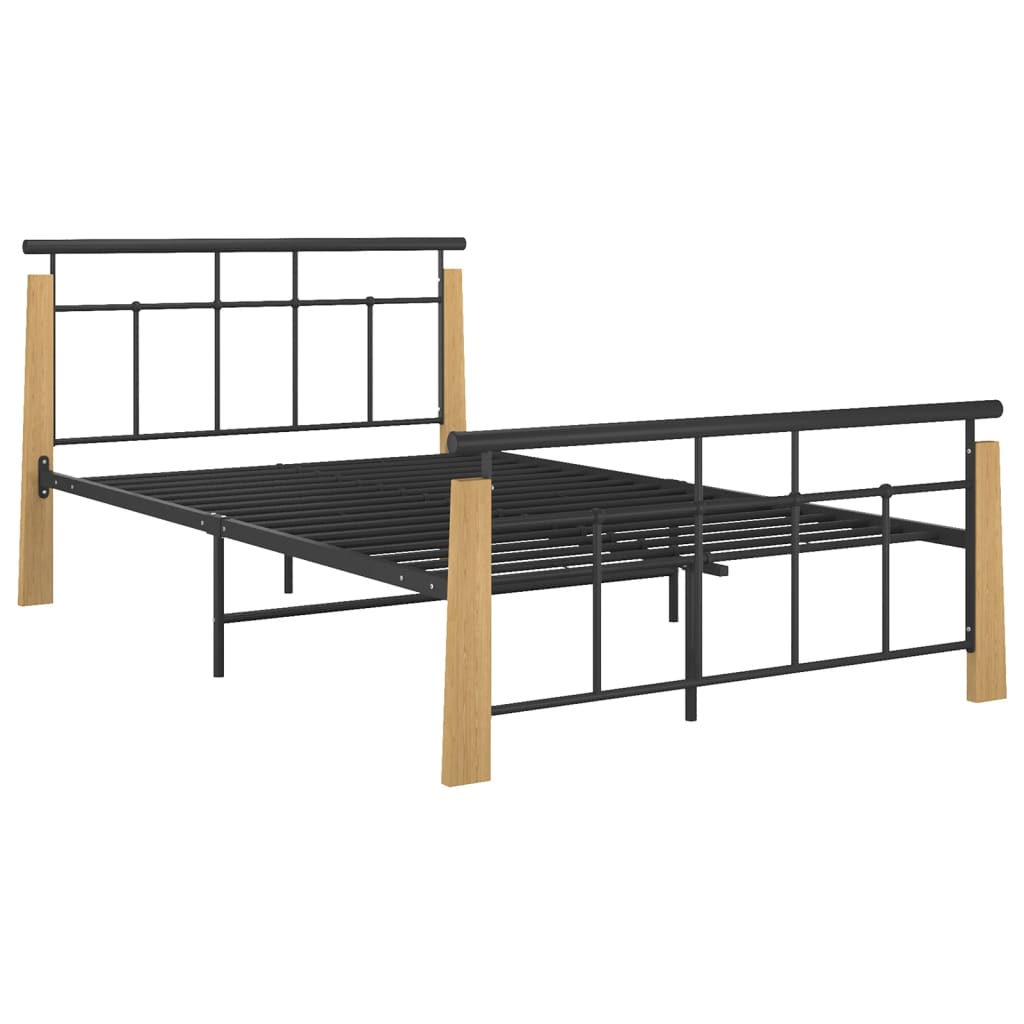 Bedframe metaal en massief eikenhout 200x200 cm