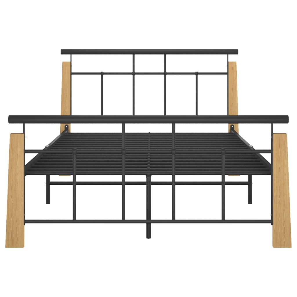 Bedframe metaal en massief eikenhout 200x200 cm