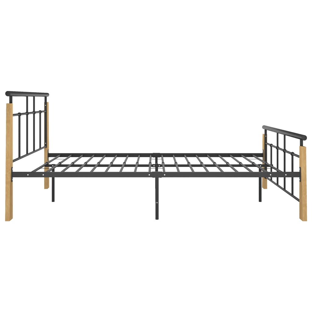 Bedframe metaal en massief eikenhout 200x200 cm