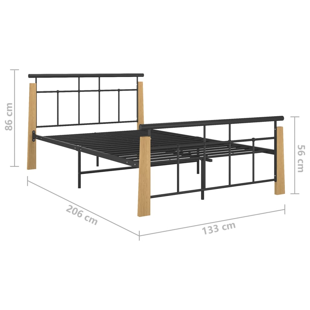 Bedframe metaal en massief eikenhout 200x200 cm