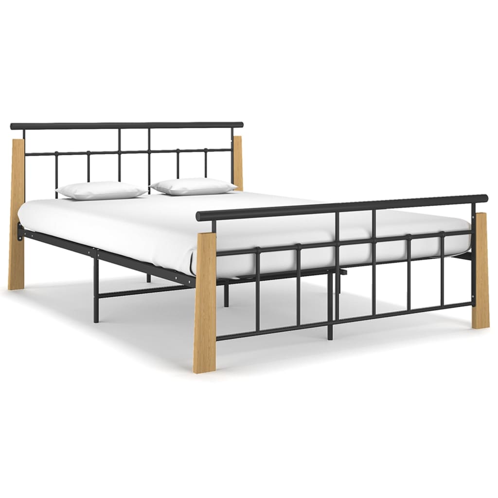 Bedframe metaal en massief eikenhout 200x200 cm