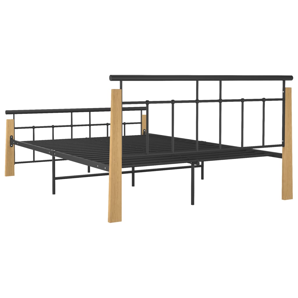 Bedframe metaal en massief eikenhout 200x200 cm