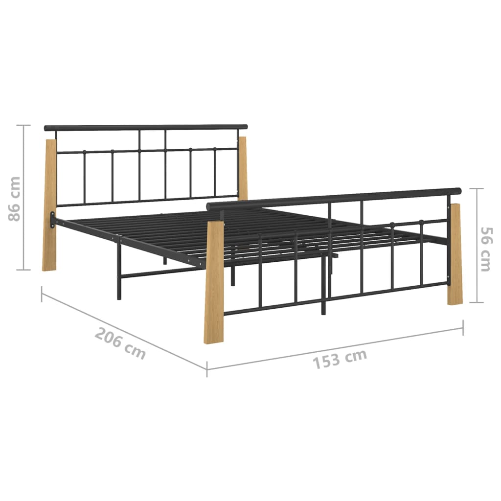 Bedframe metaal en massief eikenhout 200x200 cm