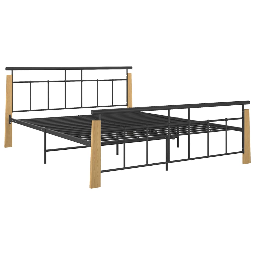 Bedframe metaal en massief eikenhout 200x200 cm