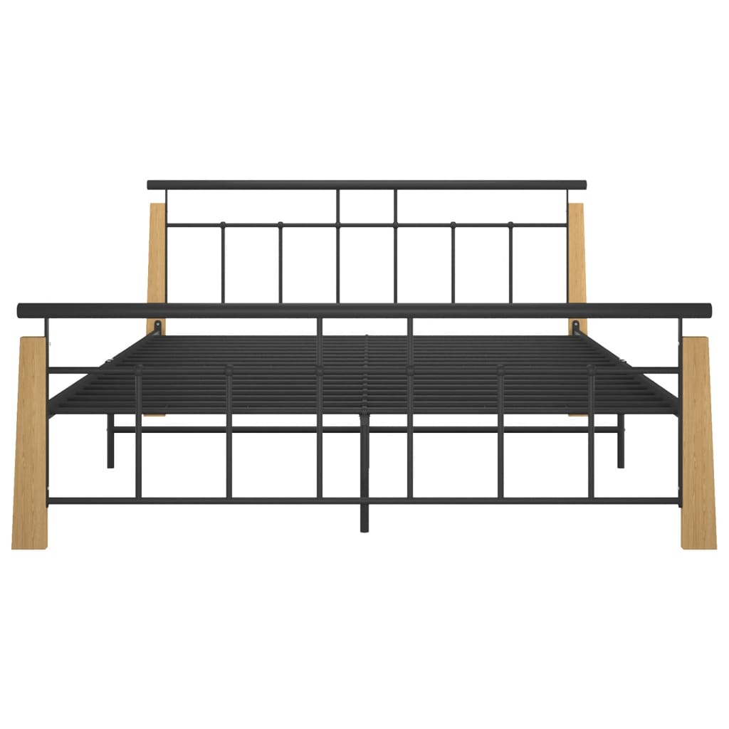 Bedframe metaal en massief eikenhout 200x200 cm