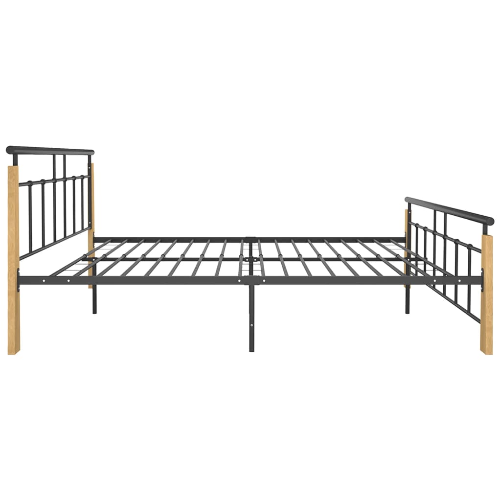 Bedframe metaal en massief eikenhout 200x200 cm