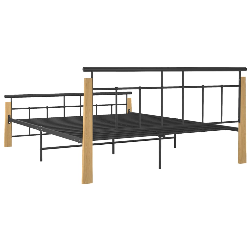 Bedframe metaal en massief eikenhout 200x200 cm