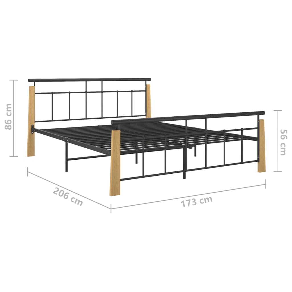 Bedframe metaal en massief eikenhout 200x200 cm