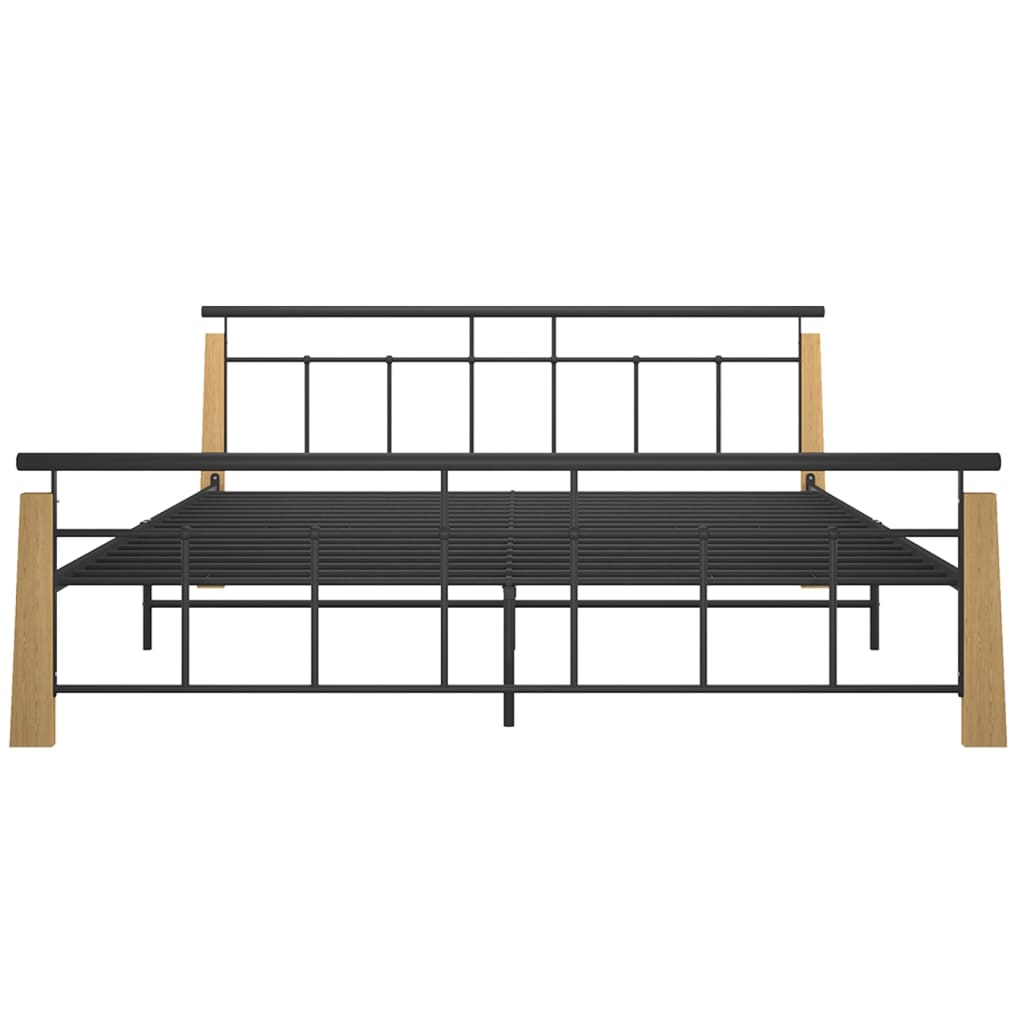 Bedframe metaal en massief eikenhout 200x200 cm