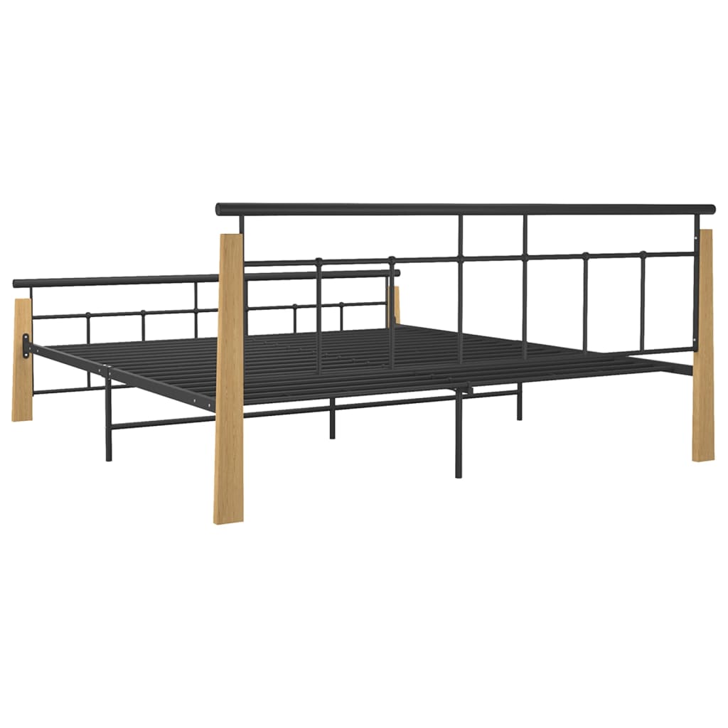 Bedframe metaal en massief eikenhout 200x200 cm