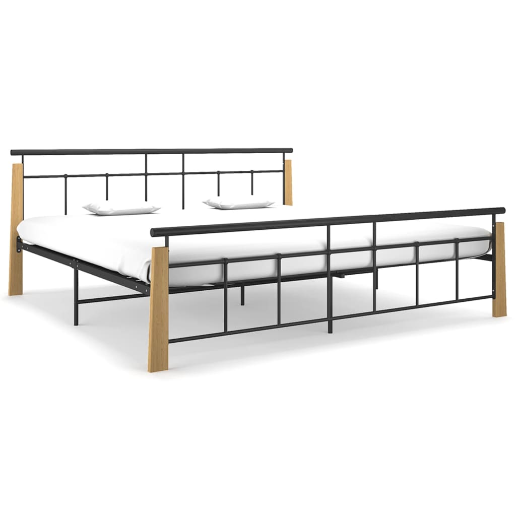 Bedframe metaal en massief eikenhout 200x200 cm