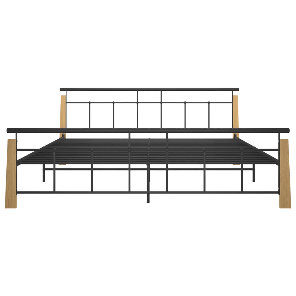 Bedframe metaal en massief eikenhout 200x200 cm