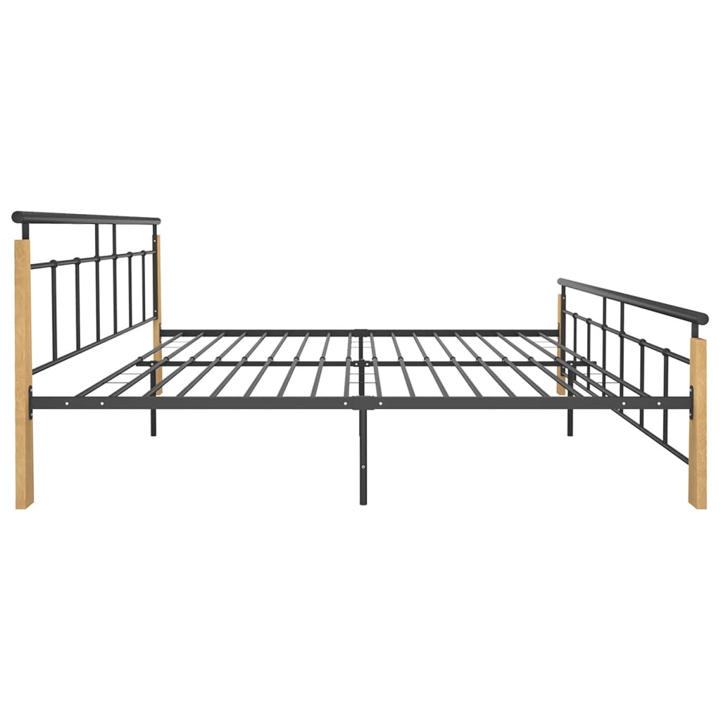 Bedframe metaal en massief eikenhout 200x200 cm