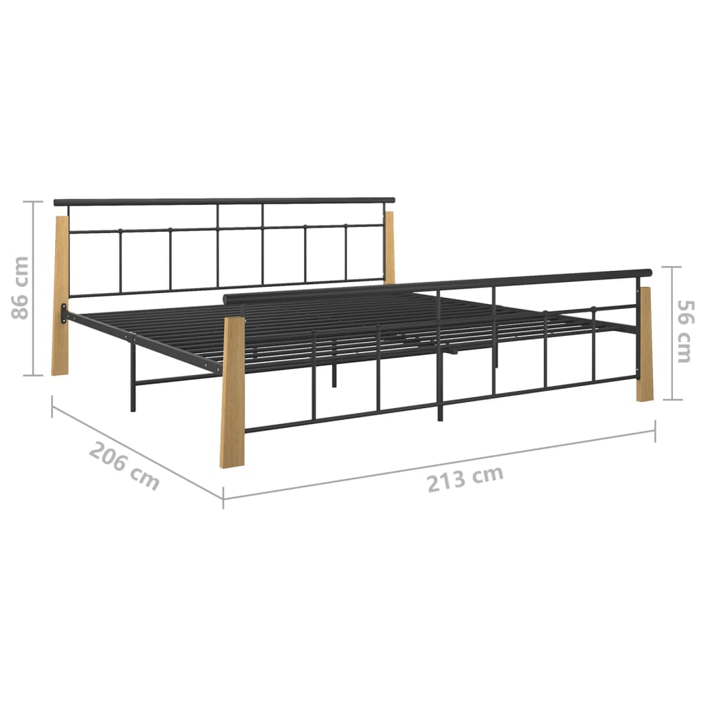 Bedframe metaal en massief eikenhout 200x200 cm