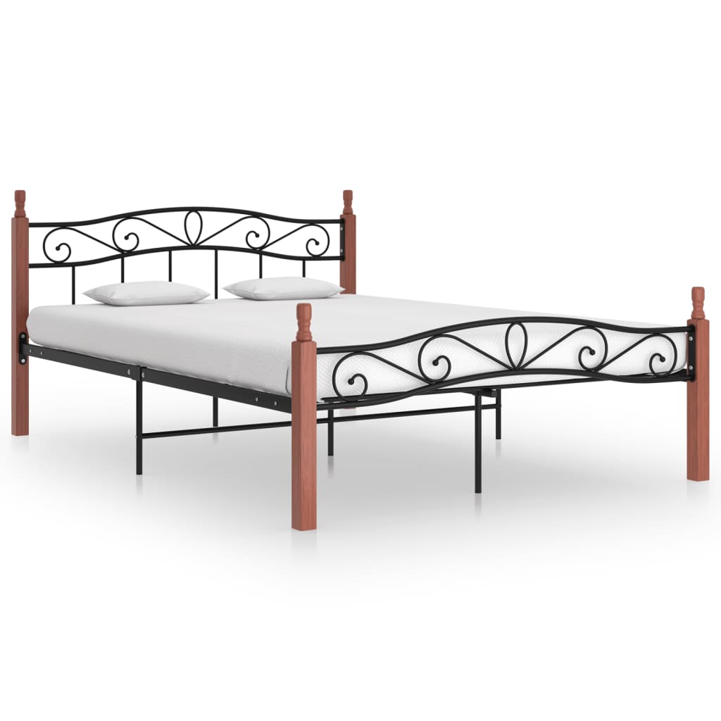 Bedframe metaal en massief eikenhout zwart 180x200 cm