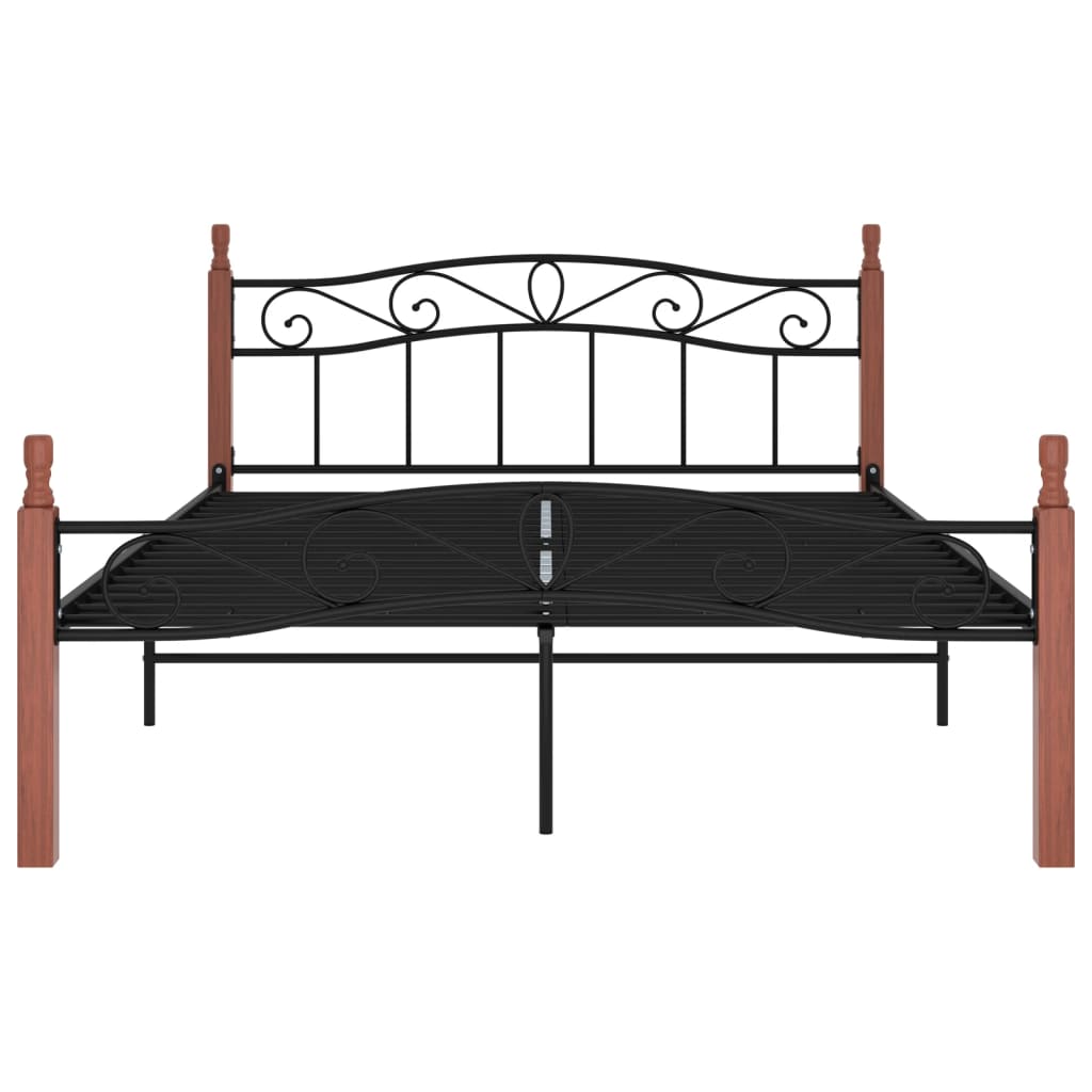 Bedframe metaal en massief eikenhout zwart 180x200 cm