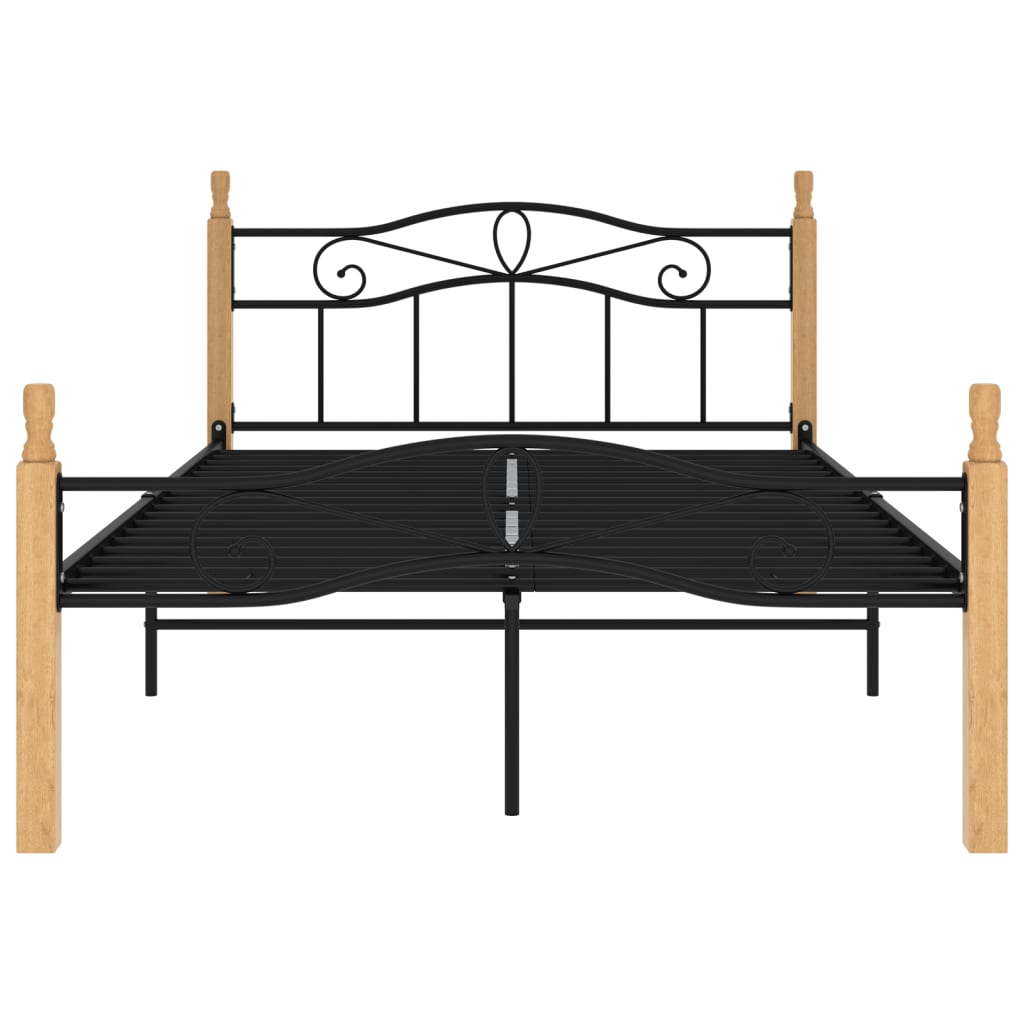 Bedframe metaal en massief eikenhout zwart 180x200 cm