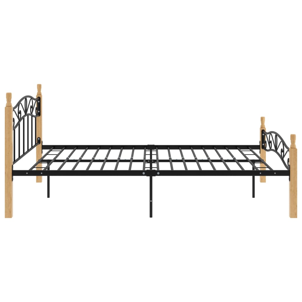 Bedframe metaal en massief eikenhout zwart 180x200 cm