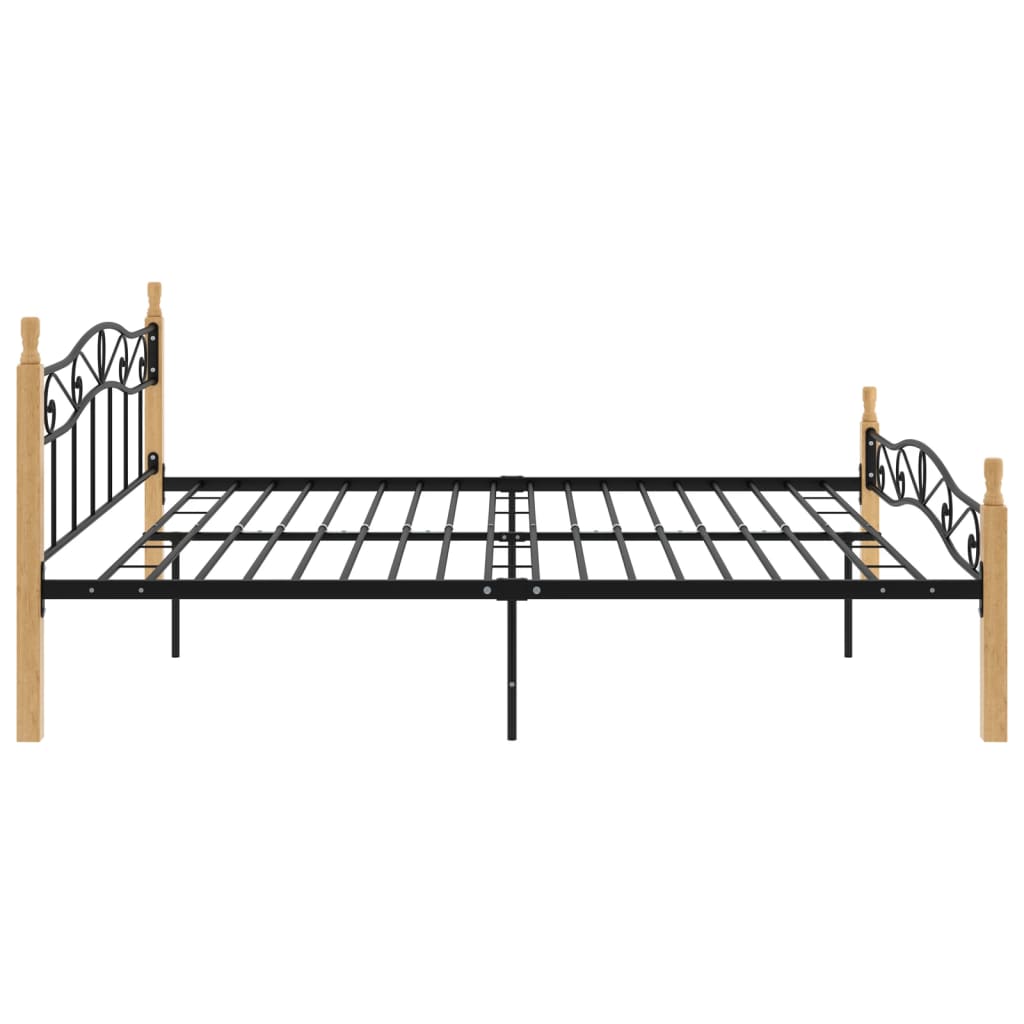 Bedframe metaal en massief eikenhout zwart 180x200 cm