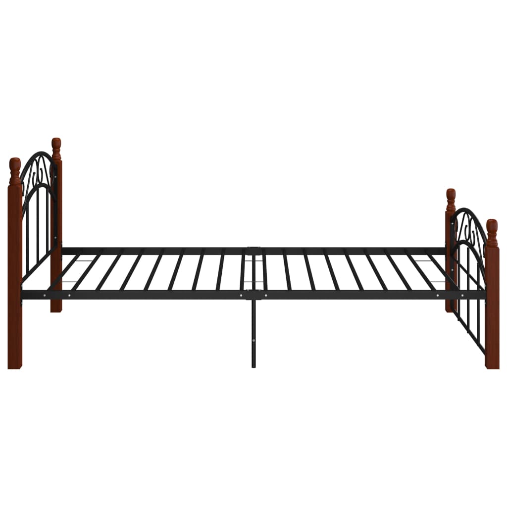 Bedframe metaal en massief eikenhout zwart 90x200 cm