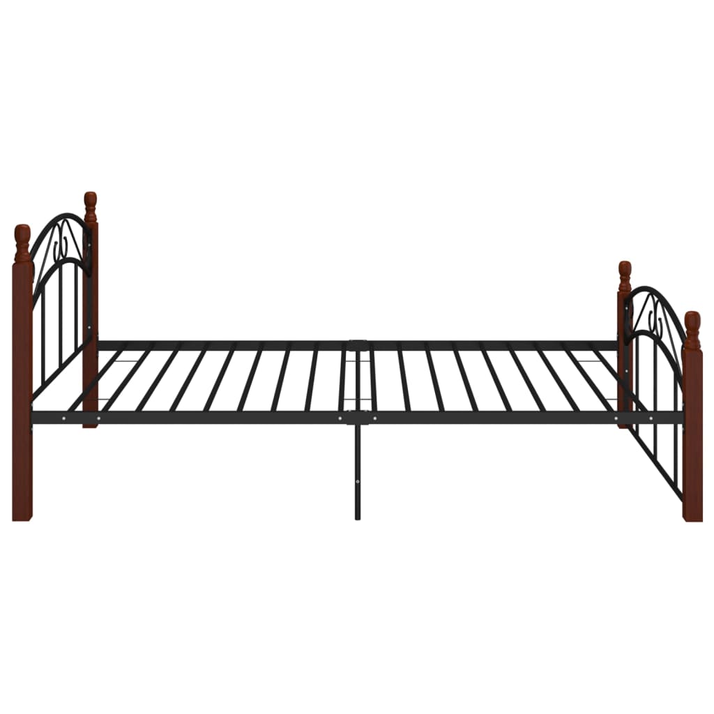 Bedframe metaal en massief eikenhout zwart 90x200 cm