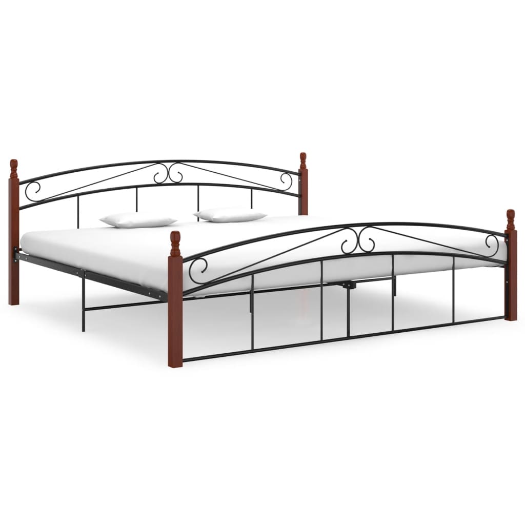 Bedframe metaal en massief eikenhout zwart 90x200 cm