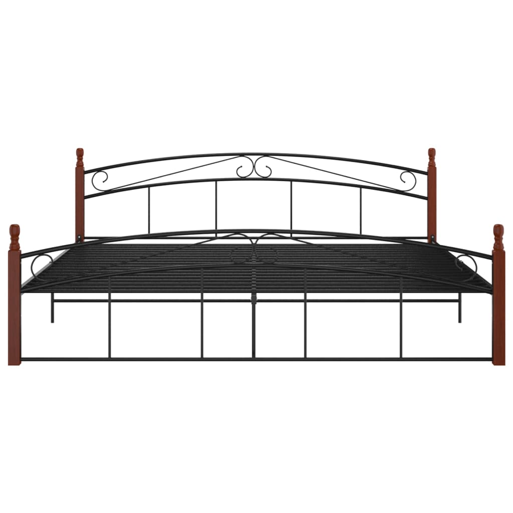 Bedframe metaal en massief eikenhout zwart 90x200 cm