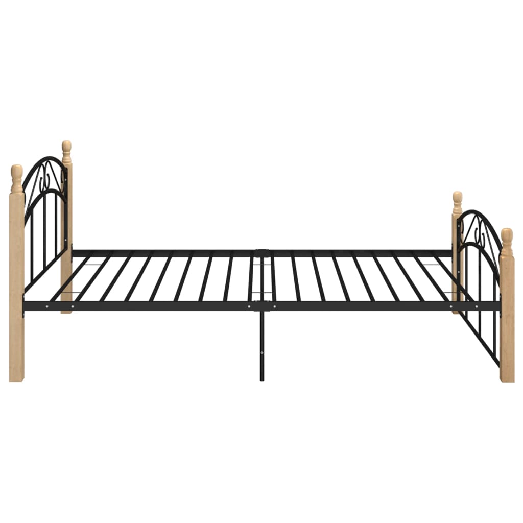 Bedframe metaal en massief eikenhout zwart 90x200 cm