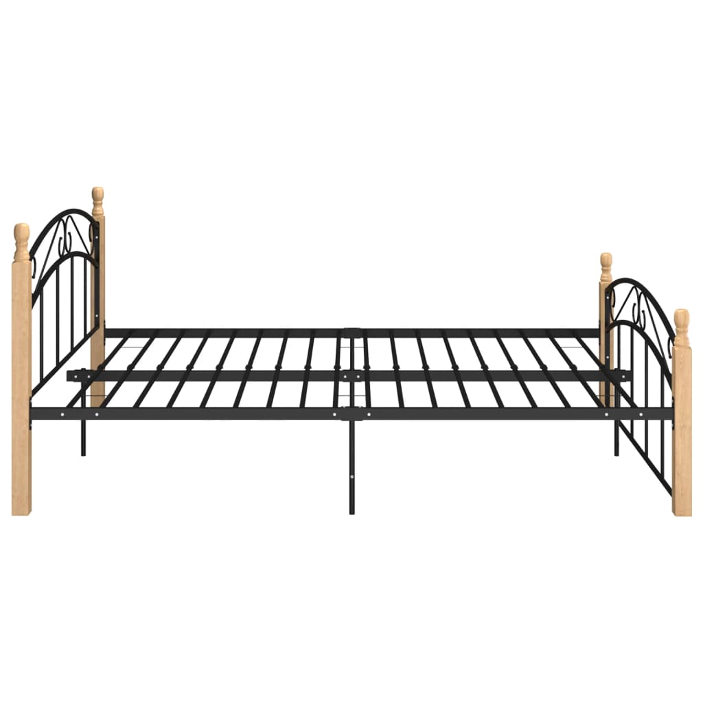 Bedframe metaal en massief eikenhout zwart 90x200 cm