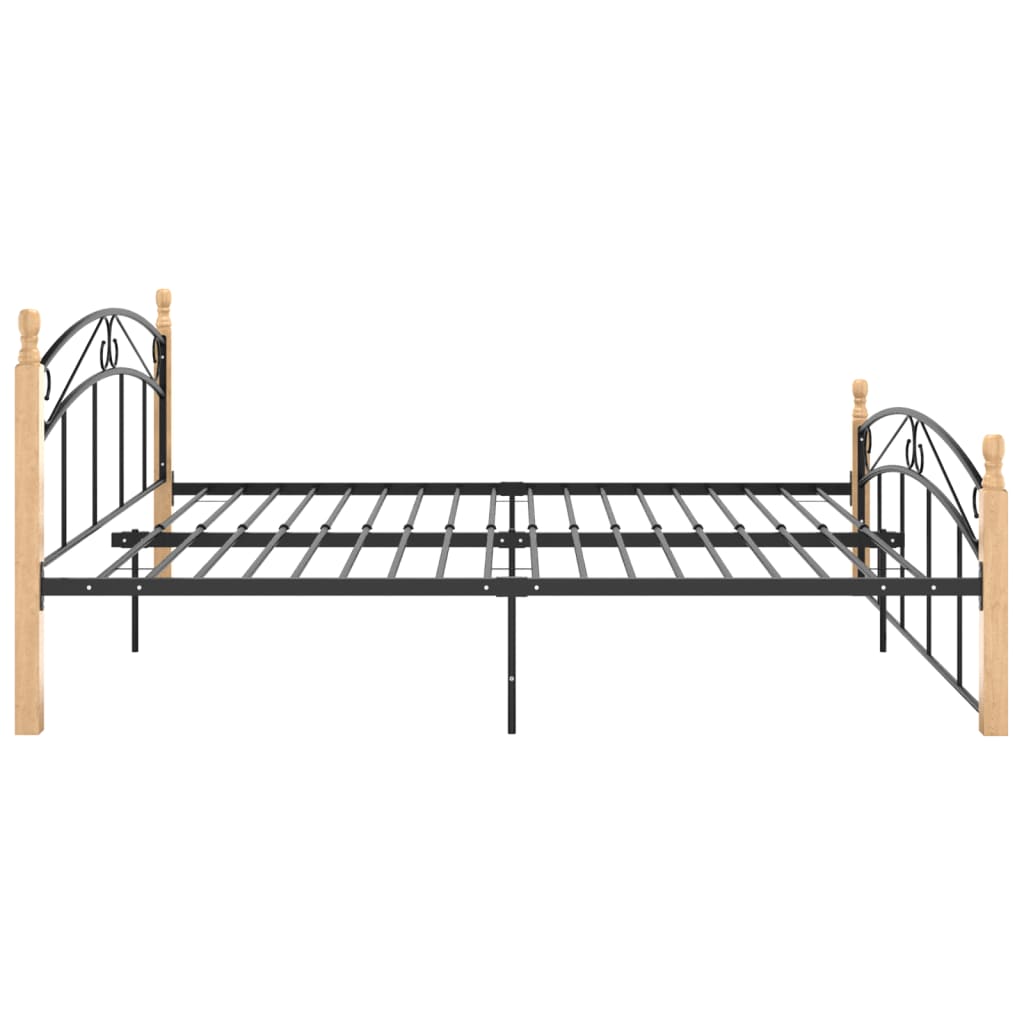 Bedframe metaal en massief eikenhout zwart 90x200 cm