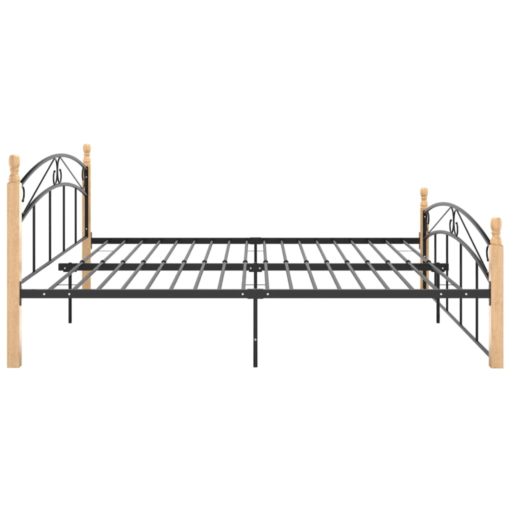 Bedframe metaal en massief eikenhout zwart 90x200 cm